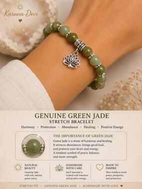 2 for $30 Green Jade, Genuine Stone & Silver Hand Charm